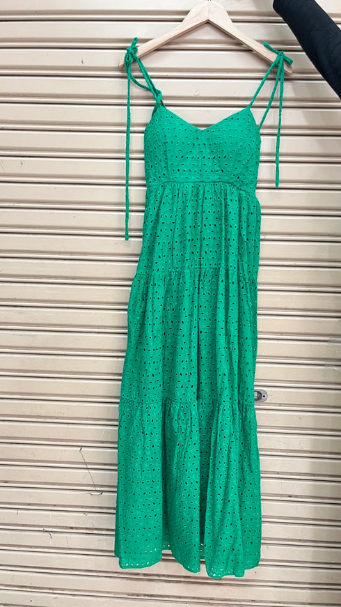Summer Embroidered Patchwork Spaghetti Straps Flounce Long Dresses